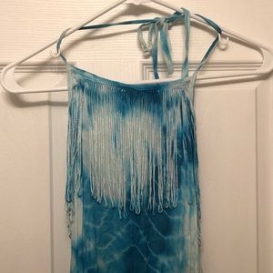 Blue tie dye maxi halter dress